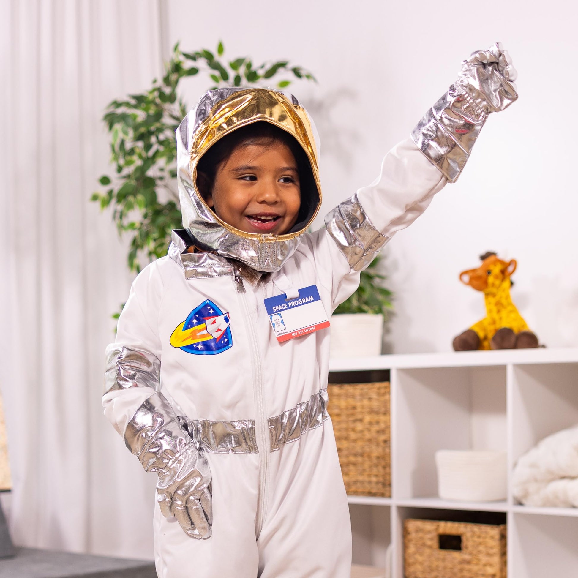 Melissa & Doug Astronaut Role Play Space Costume Set (5 pcs) - Jumpsuit, Helmet, Gloves, Name Tag