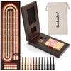 Cribbage Board, Foldable 4-Track Cribbage Board Game Set, Solid Wood Game Board with 12 Brass Pegs & Felt-Lined Storage, for 2-4 Players,