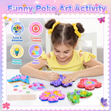 MDINGTD Toys for 4 5 6 7 8+ Year Old Girls, Poke Art Flower Bouquet with 8 Flowers & 2 Butterflies Arts and Crafts for Girls Ages 4-8 DIY Creative