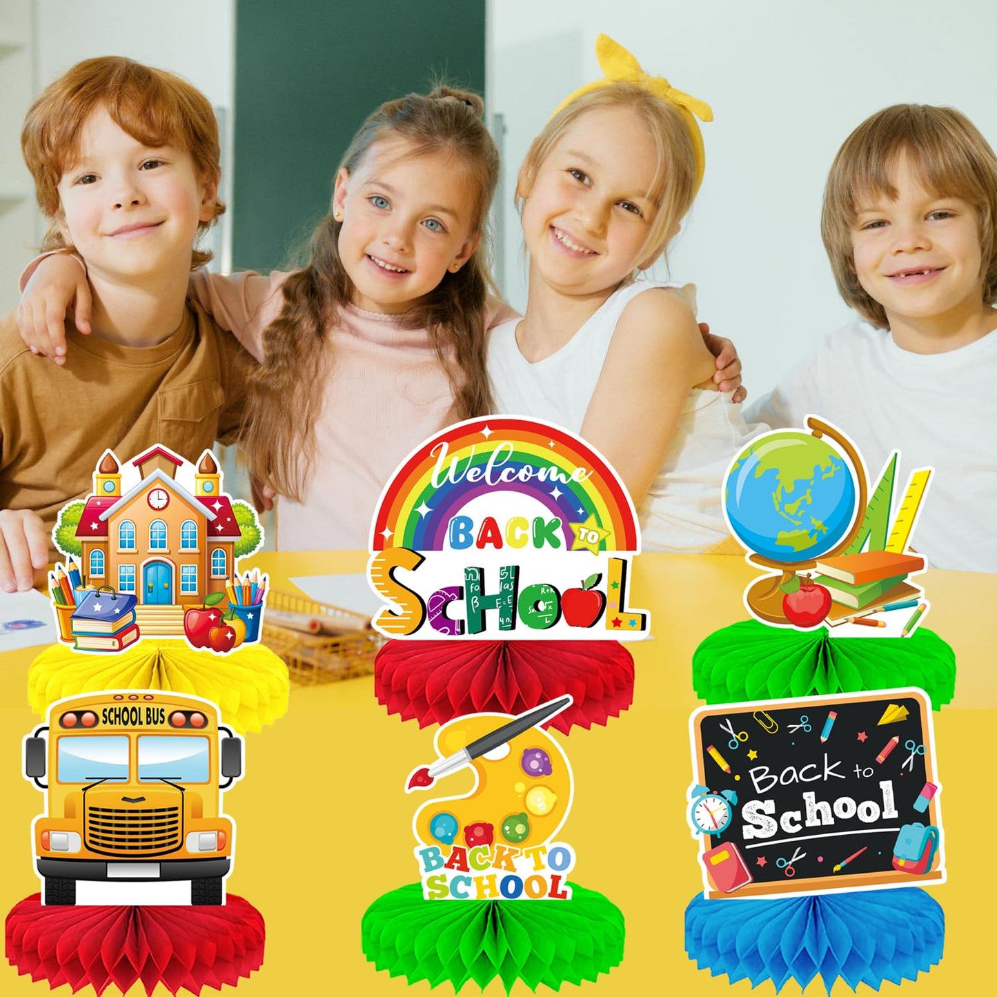 Back to School Decorations - 9PCS Honeycomb Centerpieces, Back to School Party Decorations for Classroom, Teacher Desk, First Day of School Table