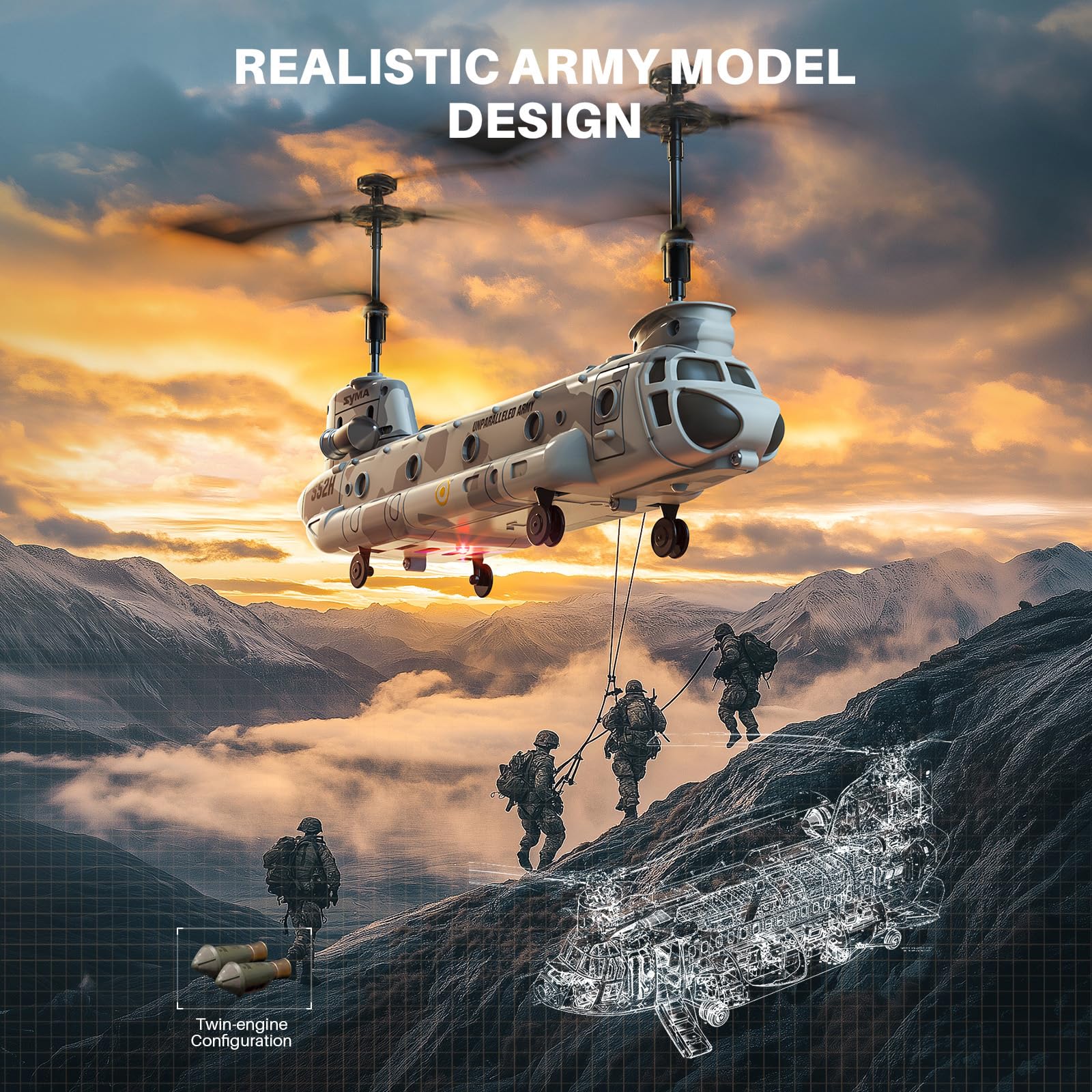 SYMA S52H Military Transport RC Helicopter for Kids, Altitude Hold
