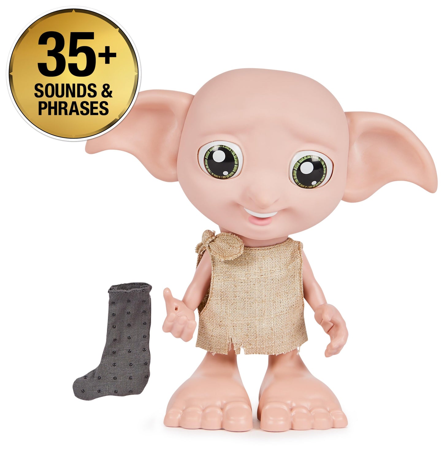 Wizarding World - 8.5" Harry Potter Elf Dobby Interactive Doll with Stocking and 30+ Sounds and Phrases - Harry Potter Gifts - Toys Kids 6+
