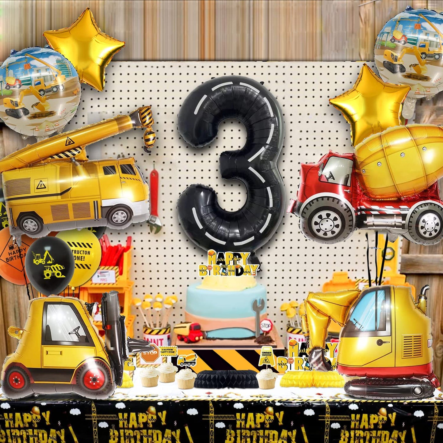 Construction Truck Balloons for Boys 3rd Birthday Party Supplies - Tractor Themed Decorations and Favors