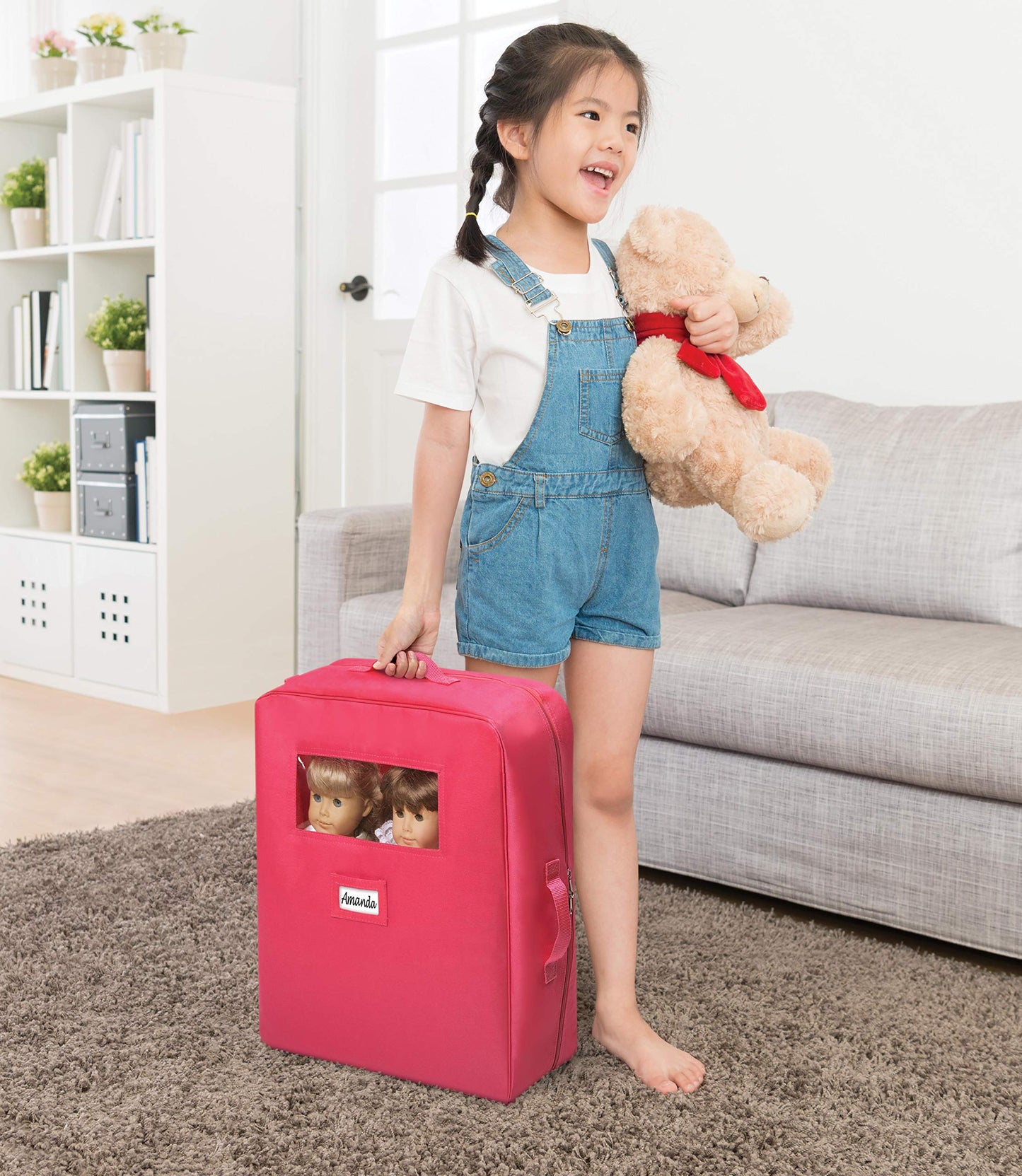 Badger Basket Double Doll Travel Case - Fits 18 Inch Dolls - Includes 2 Doll Beds, Blankets, Storage Compartments, Carry Handle - Lightweight Portable