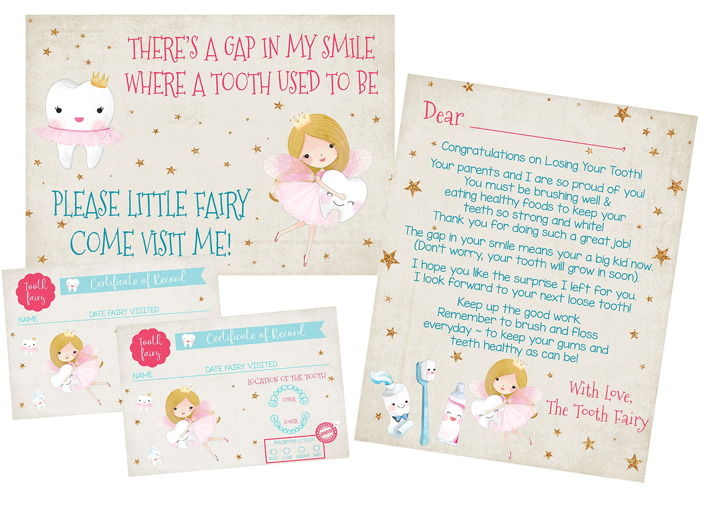Tooth Fairy Letter Decoration Record Gift Set Keepsake Book (Pink)