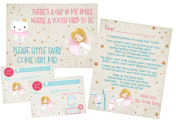 Tooth Fairy Letter Decoration Record Gift Set Keepsake Book (Pink)