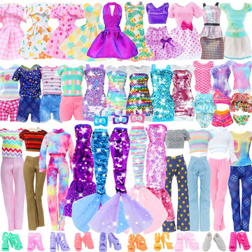 20pcs Doll Clothes and Accessories Including Random 10 Outfits Fashion Sequin Dresses Tops Bottoms Pants Short Skirt Swimsuit Bikini and Random 10