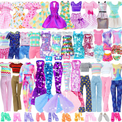 20pcs Doll Clothes and Accessories Including Random 10 Outfits Fashion Sequin Dresses Tops Bottoms Pants Short Skirt Swimsuit Bikini and Random 10