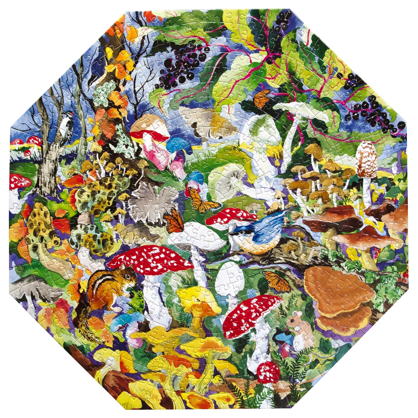 eeBoo Poisonous Mushrooms 500 Piece Octagon Jigsaw Puzzle, 20.3" x 20.3"