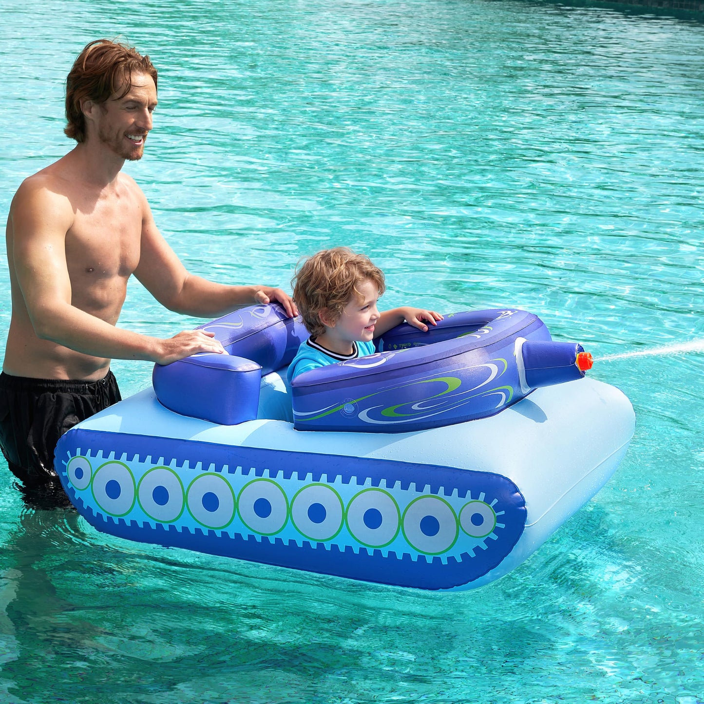 SLOOSH Inflatable Tank Pool Floats Kids, Pool Floaties Swimming Tank with Water Gun, Water Fight Toys, Inflatable Battle Fun for Summer