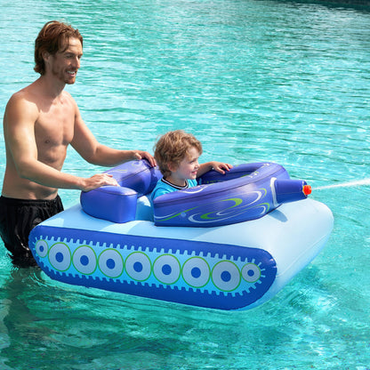 SLOOSH Inflatable Tank Pool Floats Kids, Pool Floaties Swimming Tank with Water Gun, Water Fight Toys, Inflatable Battle Fun for Summer