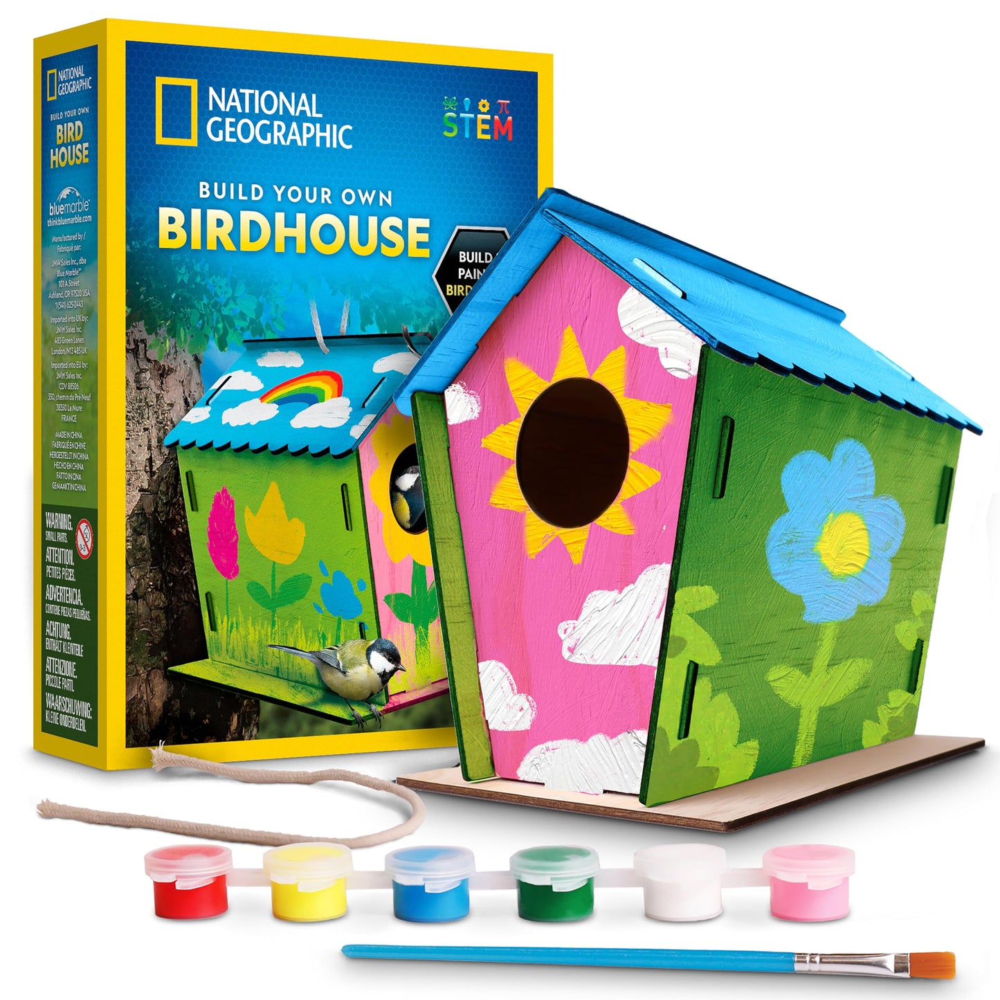 National Geographic Build Your Own Birdhouse Kit - DIY Wooden Birdhouse Craft with Paints, Brush, Bird-Watching Journal & Educational Poster for Kids