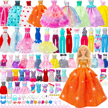 Style Shine 90 Pcs Doll Clothes and Accessories,2 Wedding Gowns 2 Evening Dresses 6 Fashion Dresses 4 Set Casual Outfit Top and Pant 2 Swimsuit,20