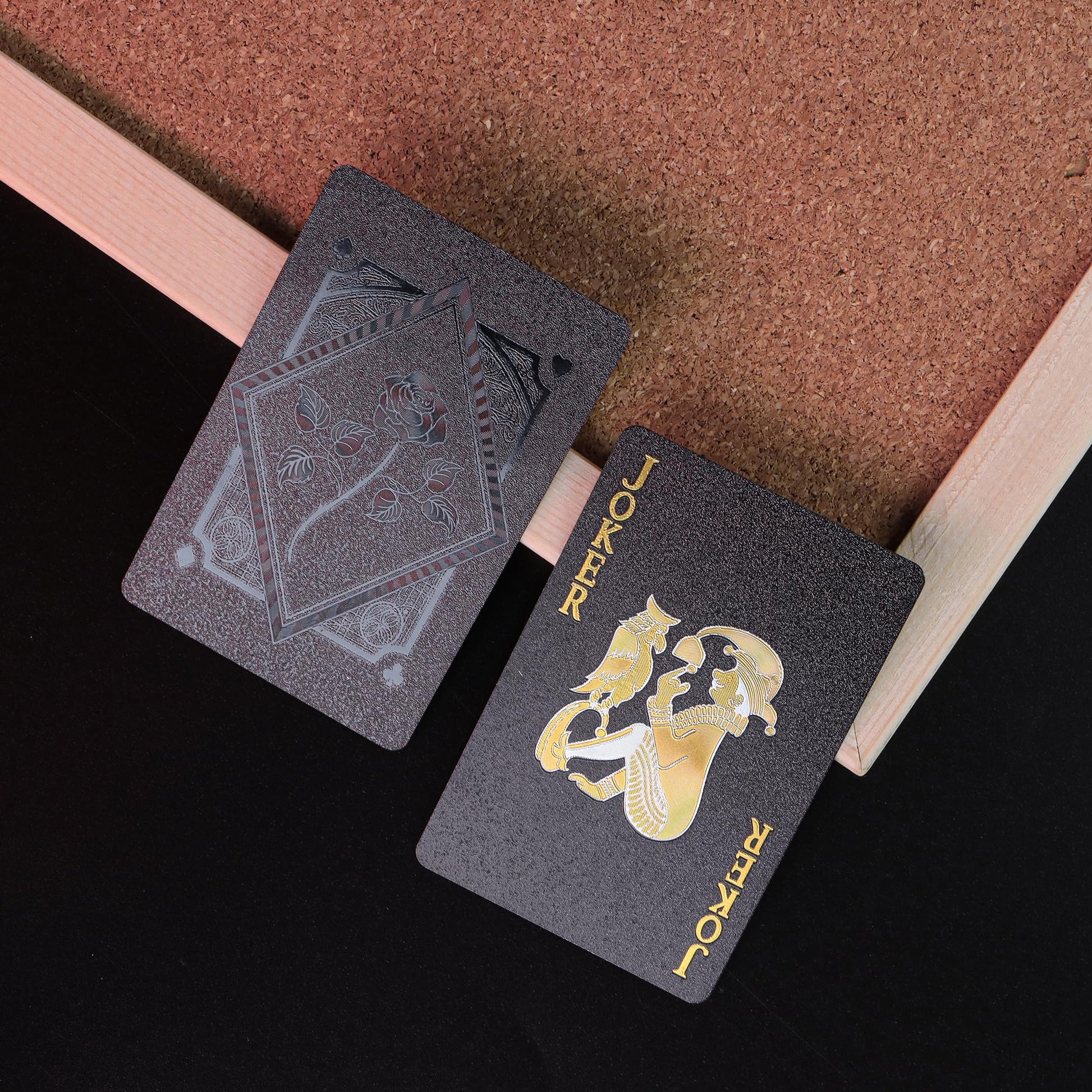 Playing Cards 2 Pack, Plastic Playing Cards, Waterproof Card, 2 Deck of Cards, Black Cool Foil Poker Card Set for Beach Table Magic Pool Camping Party