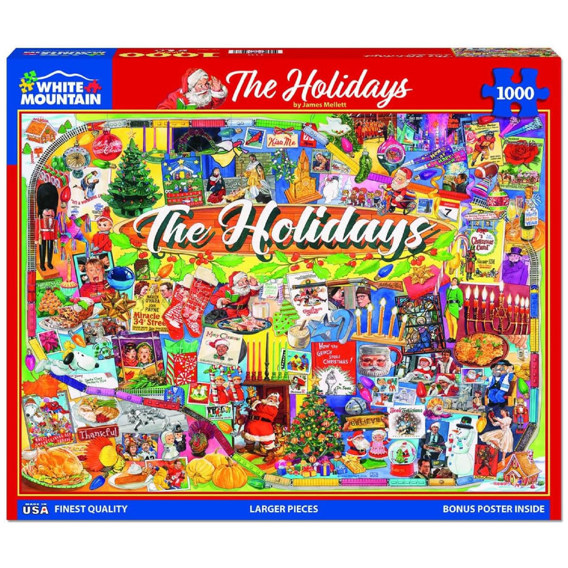 White Mountain 1000 Piece Jigsaw Puzzle Winter Christmas Holiday Puzzles for Adults and teens 24"x30" Large Pieces - The Holidays