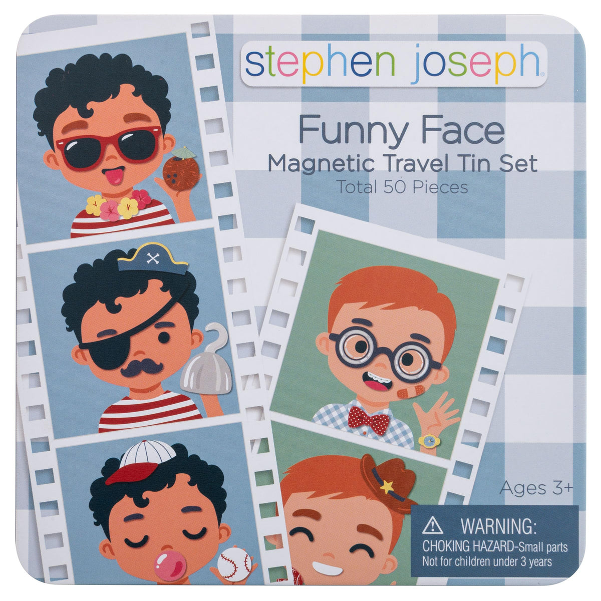 Stephen Joseph Funny Faces Magnetic Toy for Kids, Boy Travel Tin Game