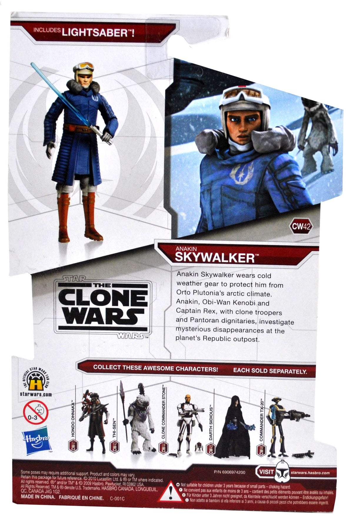 Star Wars 2010 The Clone Wars Series 4 Inch Tall Action Figure - CW42 ANAKIN SKYWALKER with Cold Weather Gear and Blue Lightsaber
