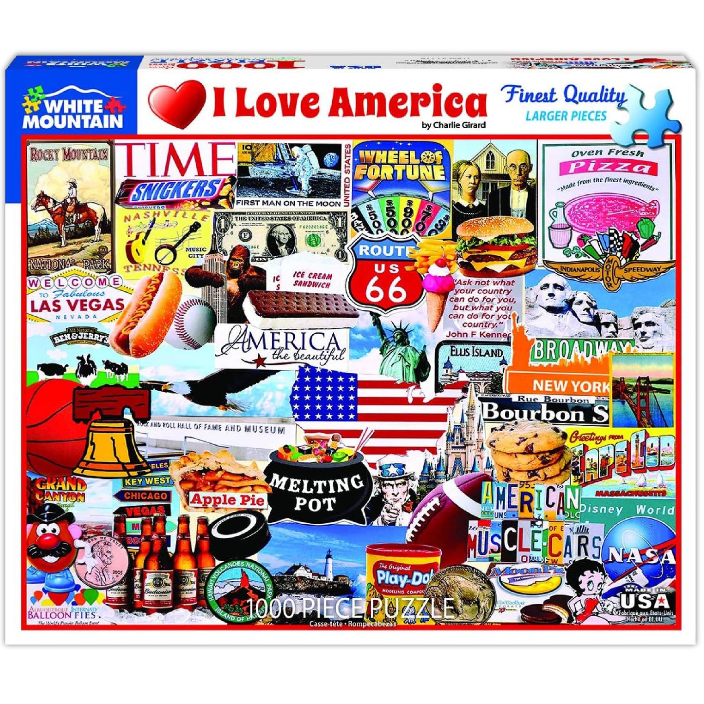 White Mountain 1000 Piece Jigsaw Puzzle Patriotic American, I Love America