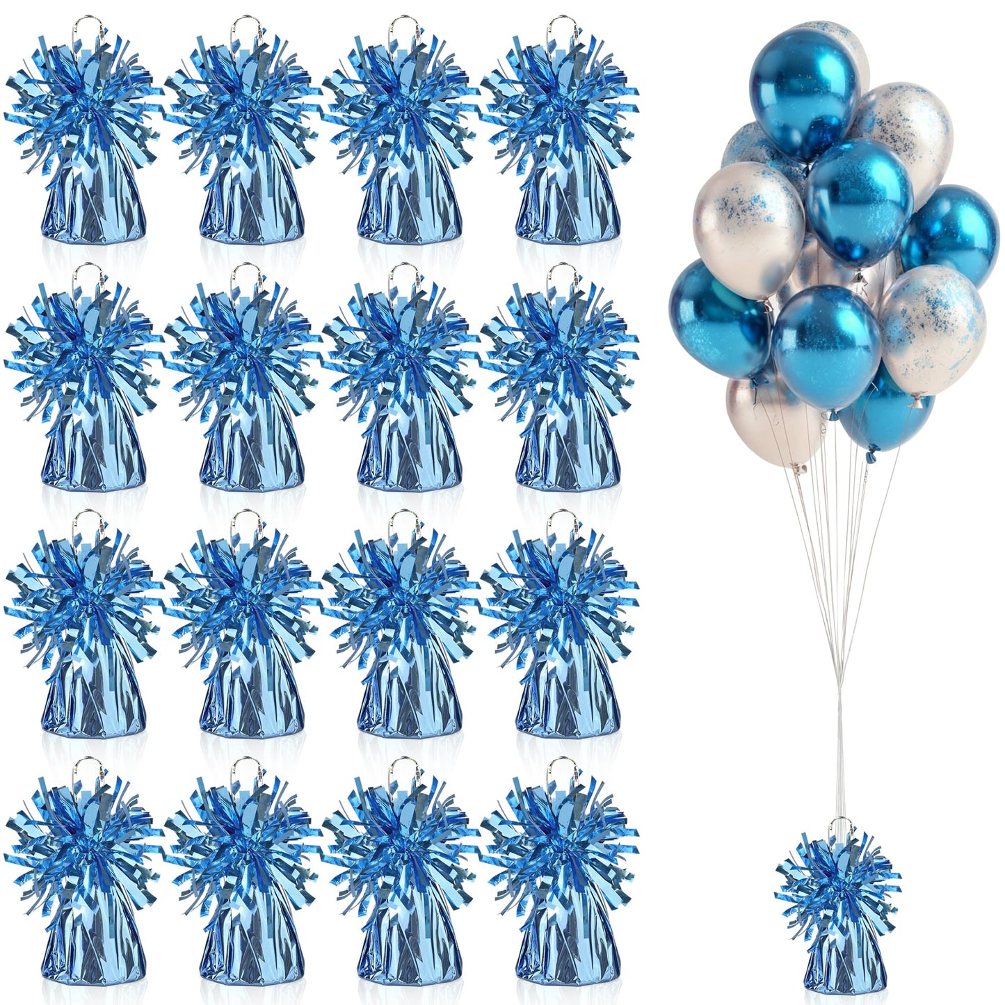 16 PCS Metallic Wrapped Balloon Weights Light Blue Heavy Balloon Weight for Balloons Birthday Party Table Centerpiece Decorations