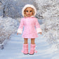 Cotton Candy - 3 Piece Doll Clothes Outfit for 18 inch Dolls - Parka with Hood, Dress, and Boots (Doll Not Included)