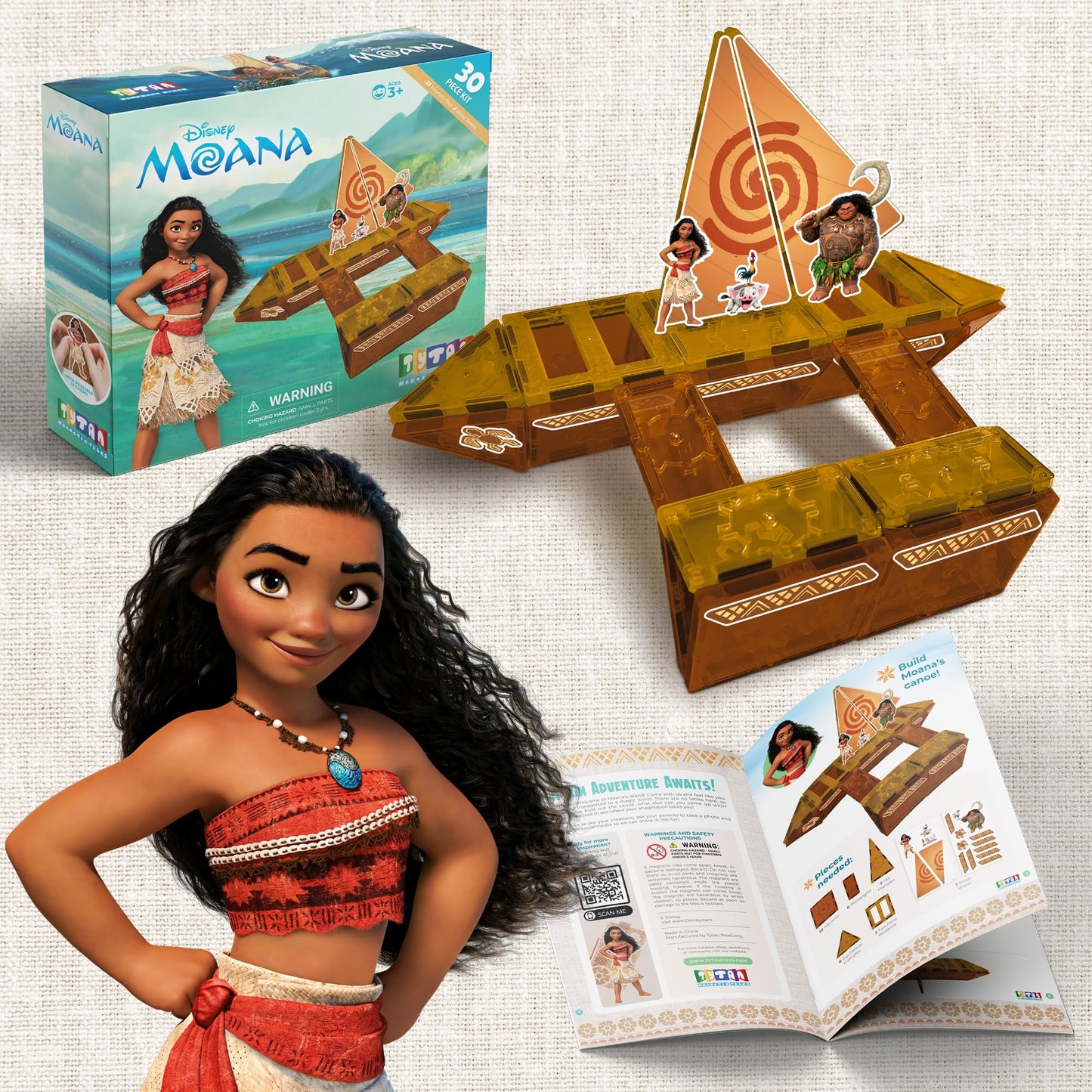 Tytan Official Disney Moana Magnetic Tile Set - 30-Piece STEM & STEAM Building Toy with Reusable Sticker Sheets & Instruction Manual - Educational