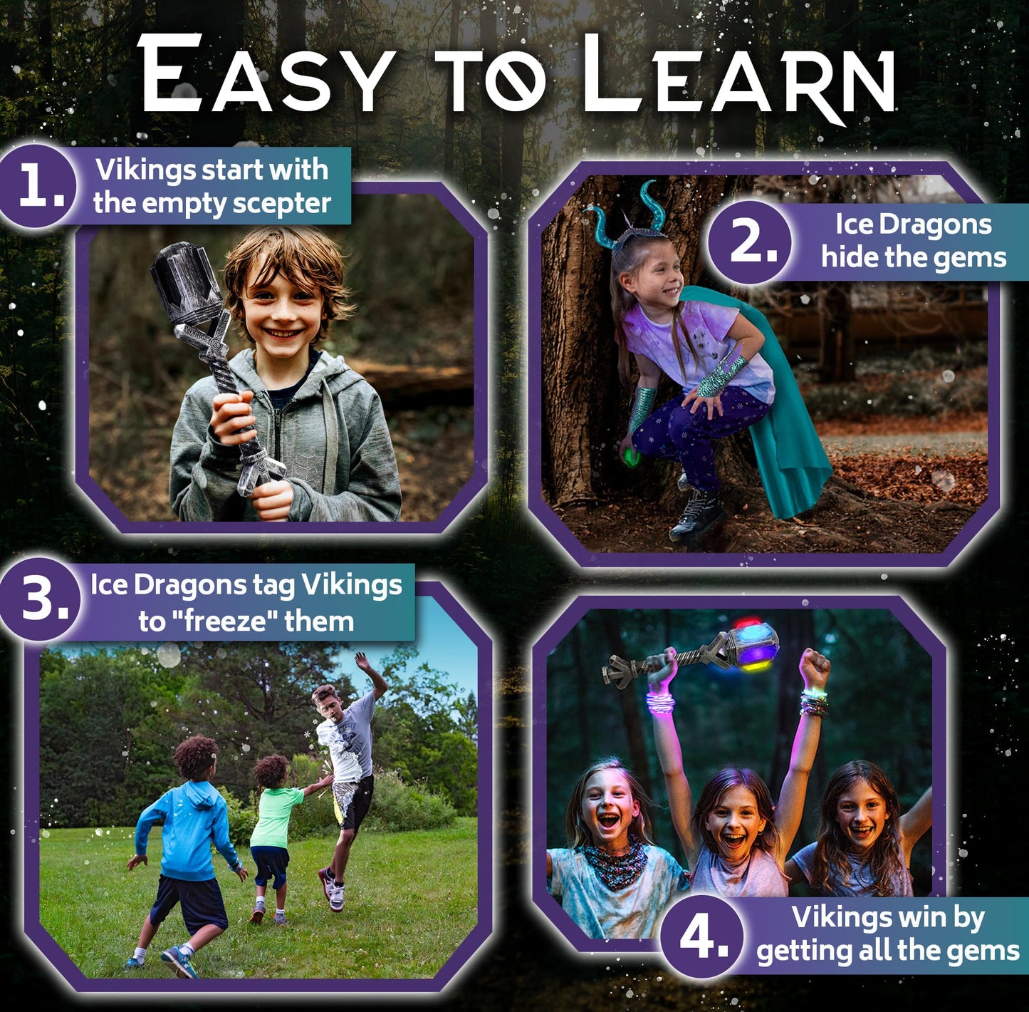 Freeze Tag with a Twist: Vikings of the Northern Lights | 3-10 Players, Ages 5+ | Glow in the Dark | Gem Treasure Hunt | RV & Family Camping Games |