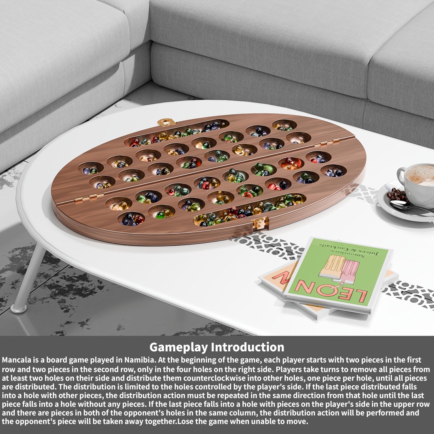 Wooden Mancala Board Game Set, Classic 2-Player Folding Game, Fun Classic Table Game with Solid Wooden Board for Adults (Wood)