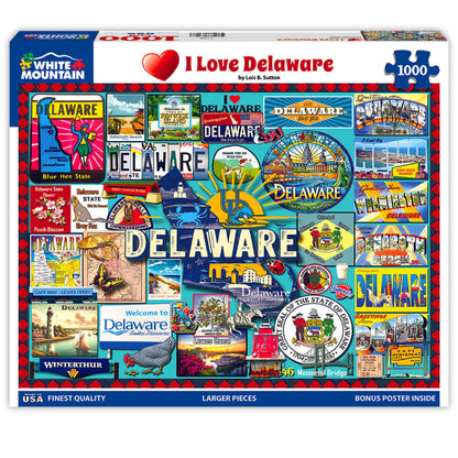 White Mountain 1000 Piece Jigsaw Puzzle State Collage, I Love Delaware