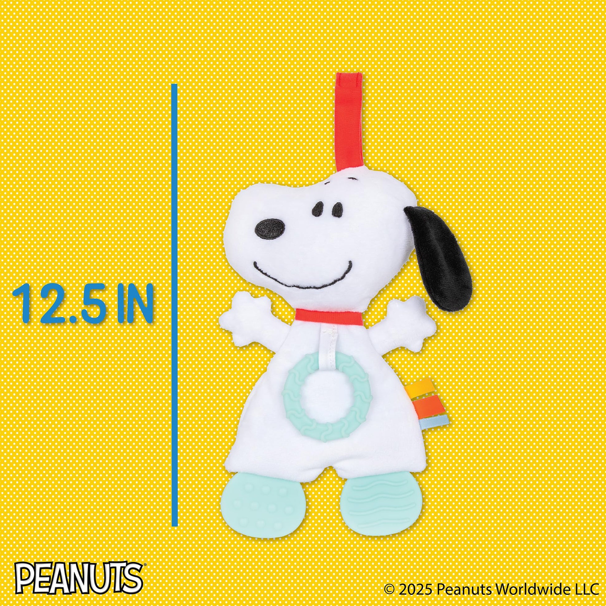 Kids Preferred Peanuts Snoopy Baby Sensory Toy Crinkle Blanket Stuffed Animal for Newborn Infants and Babies Teether Toys with Stroller Car Seat Loop