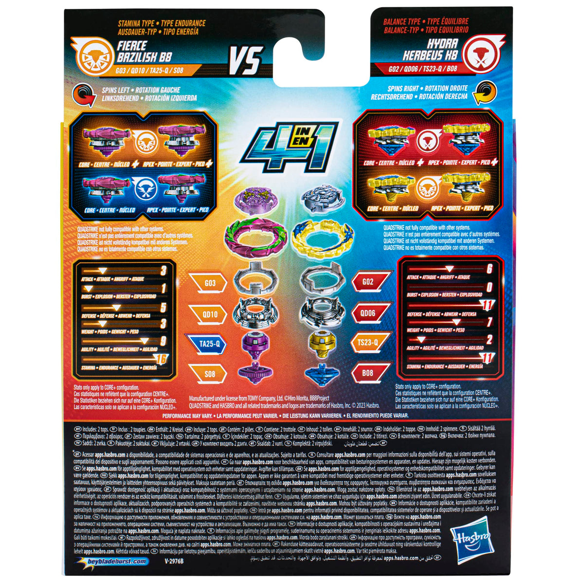 Beyblade Burst QuadStrike Fierce Bazilisk B8 and Hydra Kerbeus K8 Spinning Top Dual Pack, 2 Battling Game Top Toy for Kids Ages 8 and Up