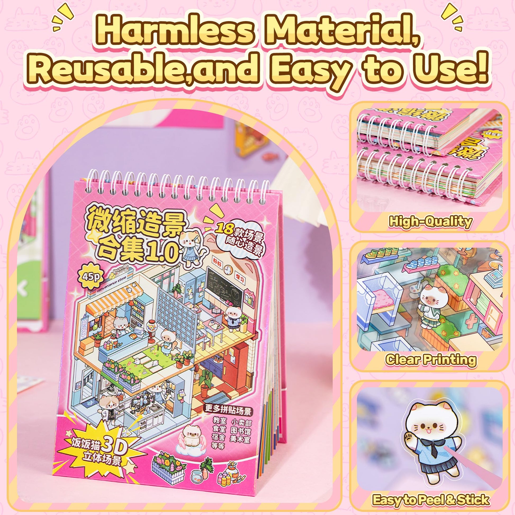 DIY 3D Sticker Scene Book 36 Pcs Sticker Scenes Miniature Room Scene Stickers Book Funny House Scene Sticker Book for Adults Kids Conduce to Relieve