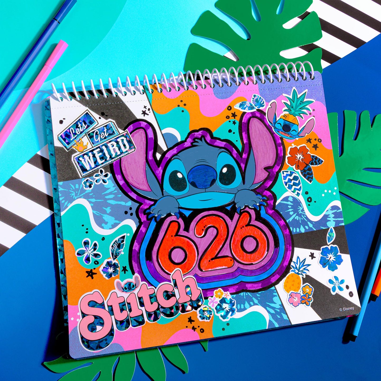 Fashion Angels Disney Stitch Color & Collage Design Set, Includes 15 Colorable Posters & 7 Sticker Sheets, Ideal Crafts Activity for Kids Ages 8
