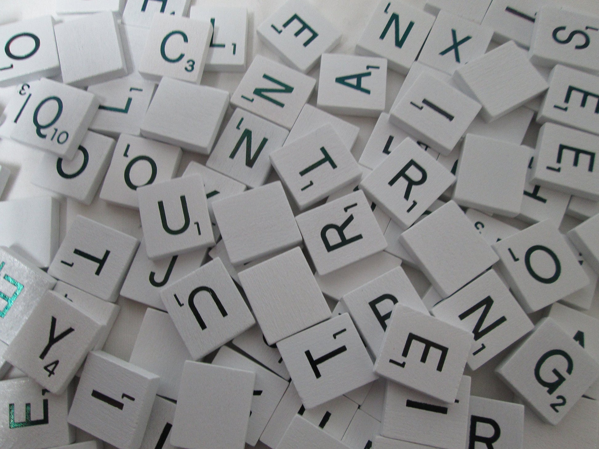 WHITE Wood Scrabble Tiles with Black Letters ~ Set of 100 Tiles ~ Weddings!, Game Replacement, Scrapbooking, Crafts, Messages, Etc.