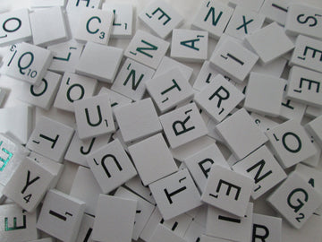 WHITE Wood Scrabble Tiles with Black Letters ~ Set of 100 Tiles ~ Weddings!, Game Replacement, Scrapbooking, Crafts, Messages, Etc.