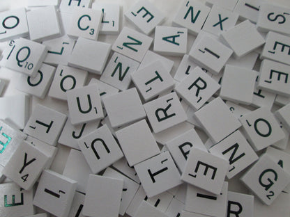 WHITE Wood Scrabble Tiles with Black Letters ~ Set of 100 Tiles ~ Weddings!, Game Replacement, Scrapbooking, Crafts, Messages, Etc.