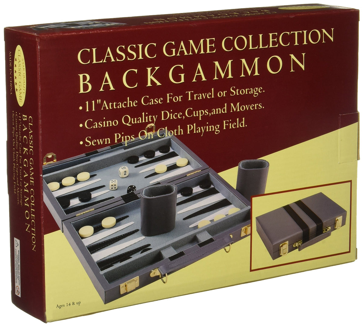 Hansen Classic Games - 11" Backgammon Attache Case - Includes Pips, Dice, Doubling Dice, and Dice Cups - 038011