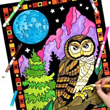 Stuff2Color Midnight Owl Velvet Coloring Poster - All Ages Coloring for Kids, Toddlers, Teens, and Adults (Great for Arts and Crafts Coloring Time