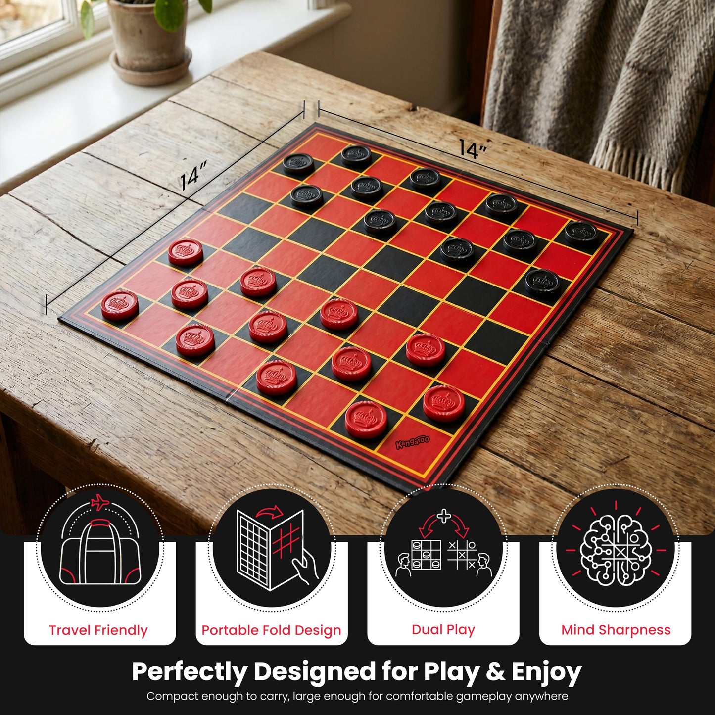 Kangaroo - Multiplayers Strategy Checker Board Game for Kids & Adults - Portable Educational Travel Cardboard Checkers - Includes Large Board w/ 24