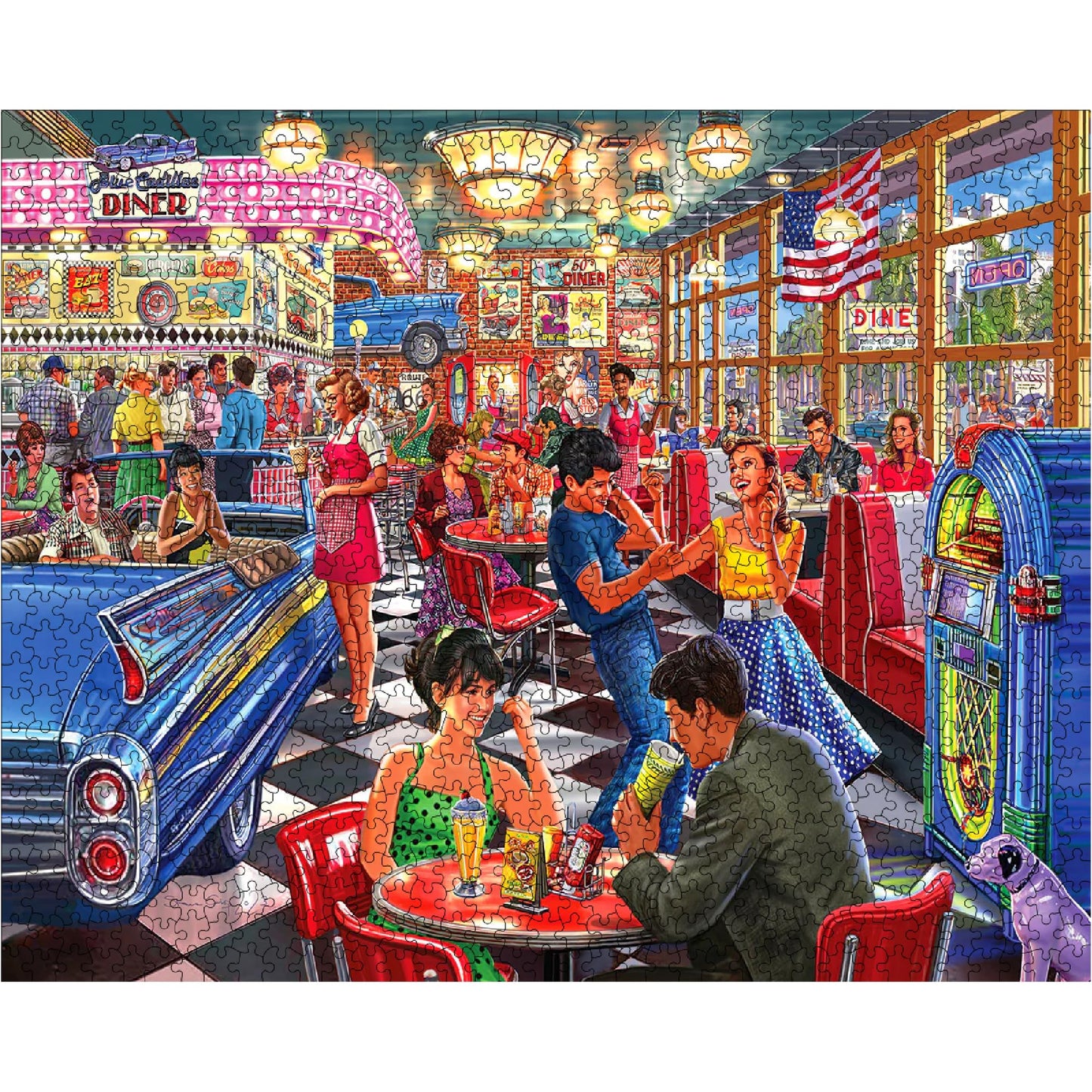 White Mountain 500 Piece Jigsaw Puzzle Fun Nostalgic 20th, Juke Box Diner