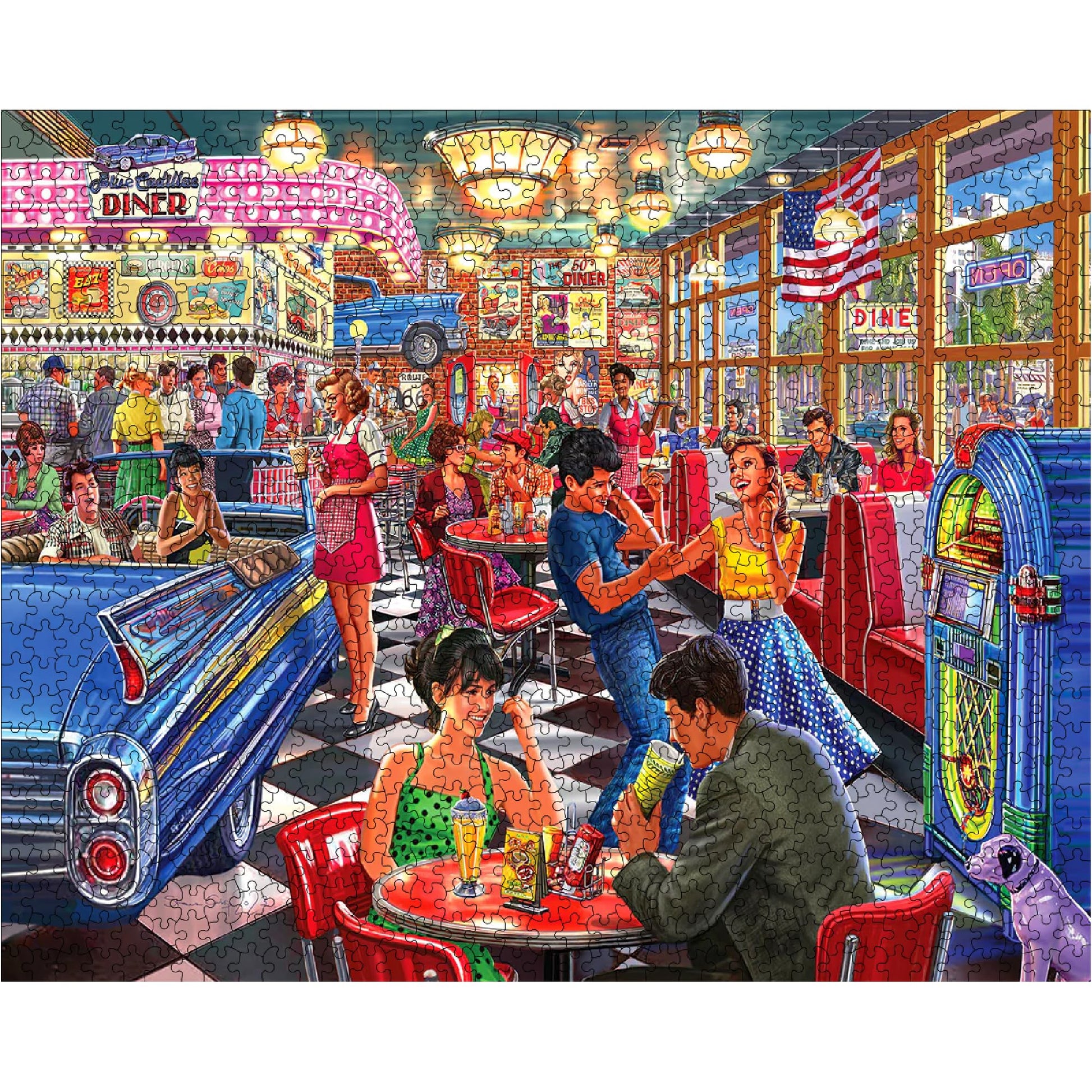 White Mountain 500 Piece Jigsaw Puzzle Fun Nostalgic 20th, Juke Box Diner