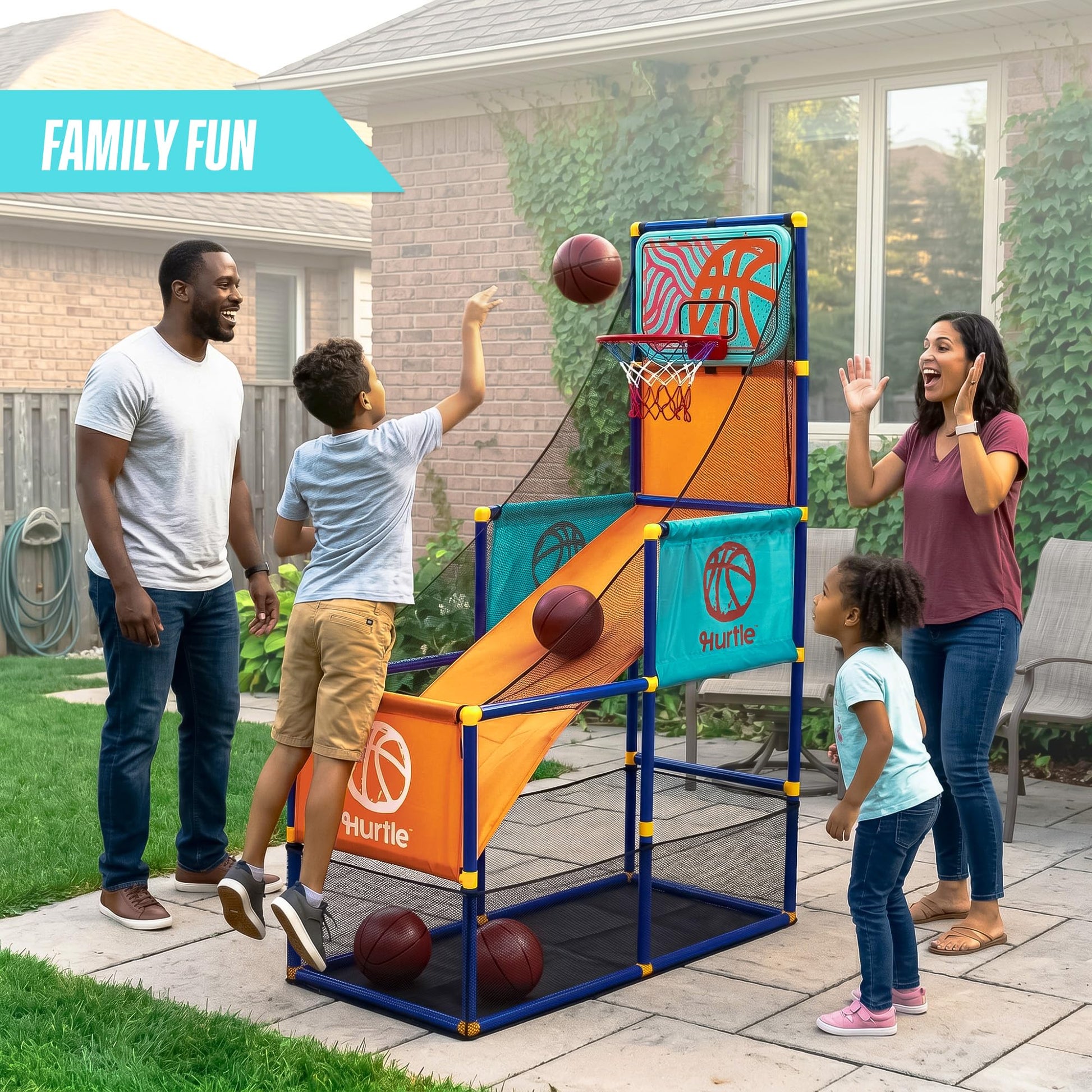 Kids Arcade Style Basketball Game Indoor Hoop Set, Easy Assembly Basketball Hoop with Stable Base, Includes Mini Balls and Pump, Indoor Outdoor