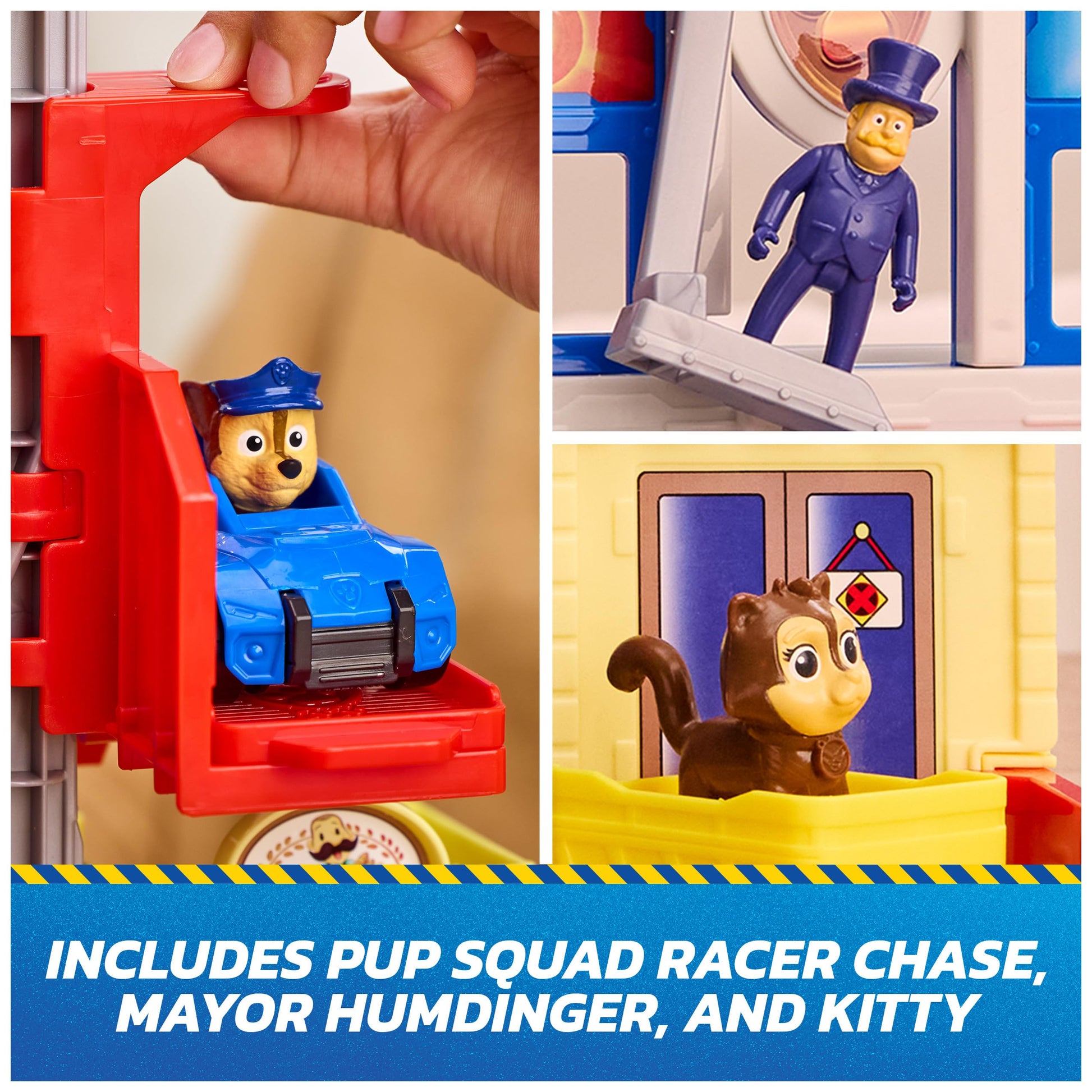 Paw Patrol: Pup Squad, Search & Rescue HQ Playset with Chase Pup Squad Racer, Humdinger Action Figure & Kitty Pal, Kids Toys for Boys & Girls Ages 3+