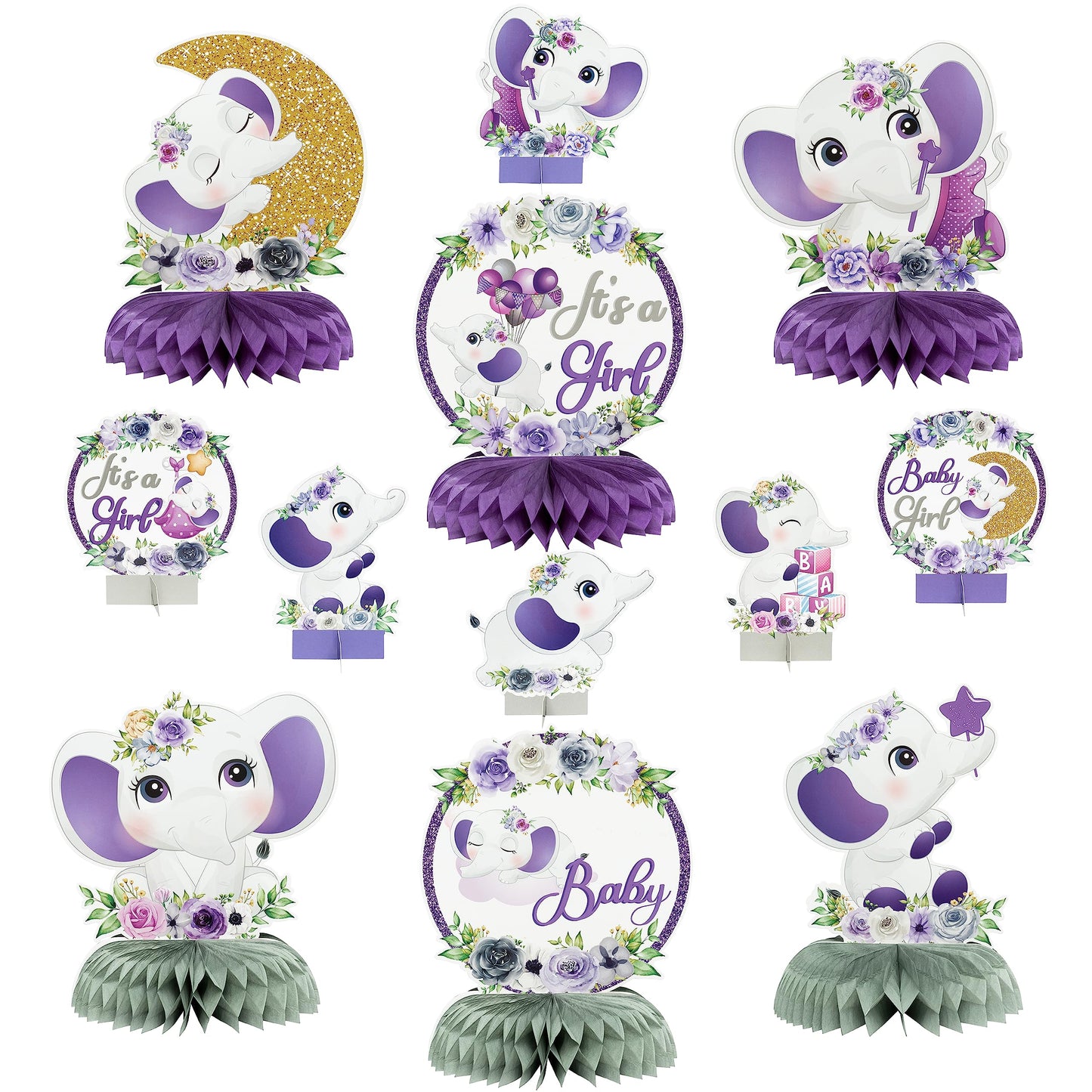ArianQicult Purple Elephant Floral Honeycomb Centerpieces