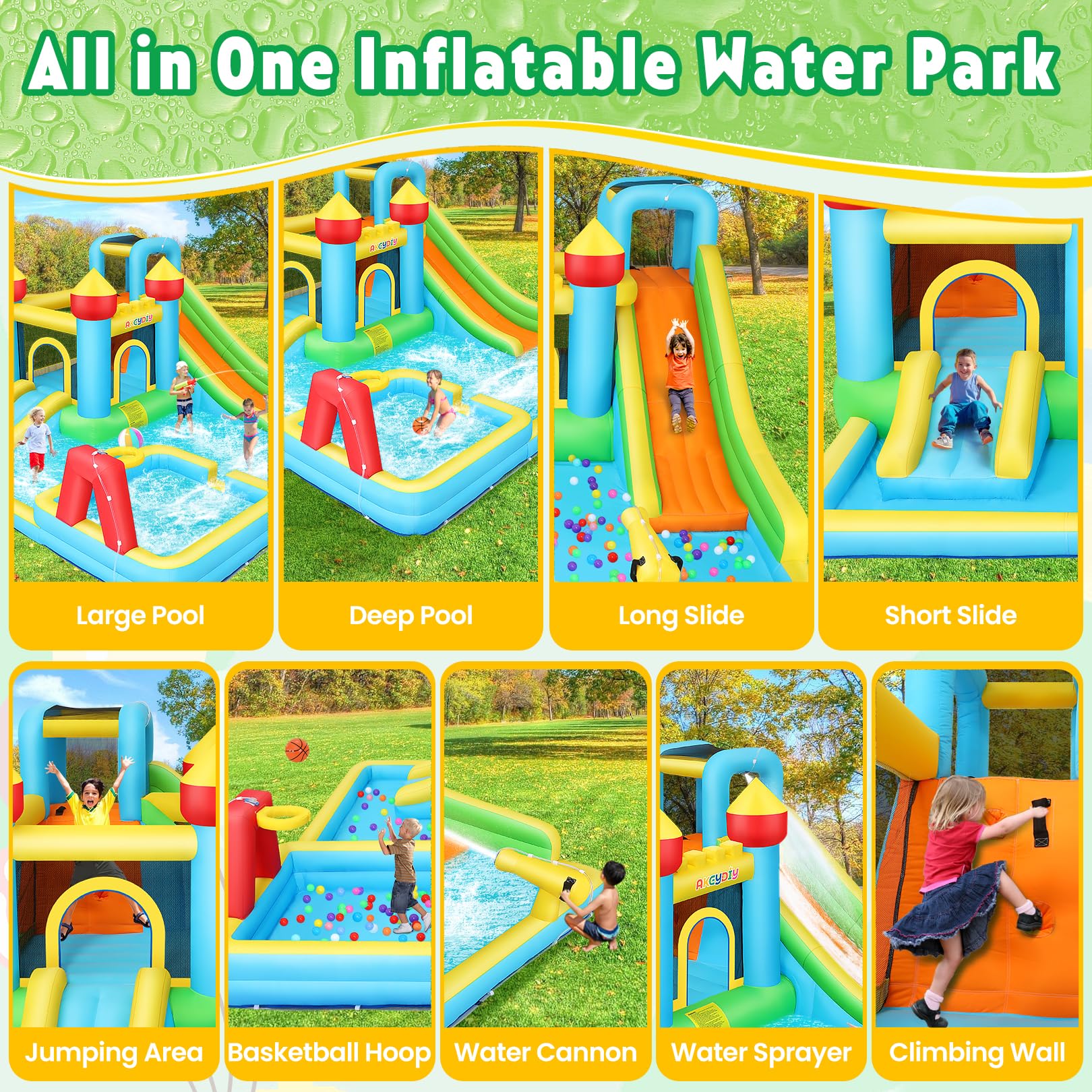 AKEYDIY Bounce House Water Slide,Giant Inflatable Water Slide for Big Kids 8-12 & Ages 3-10,Bounce House with Water Slide&Deep Pool,Blow Up Water