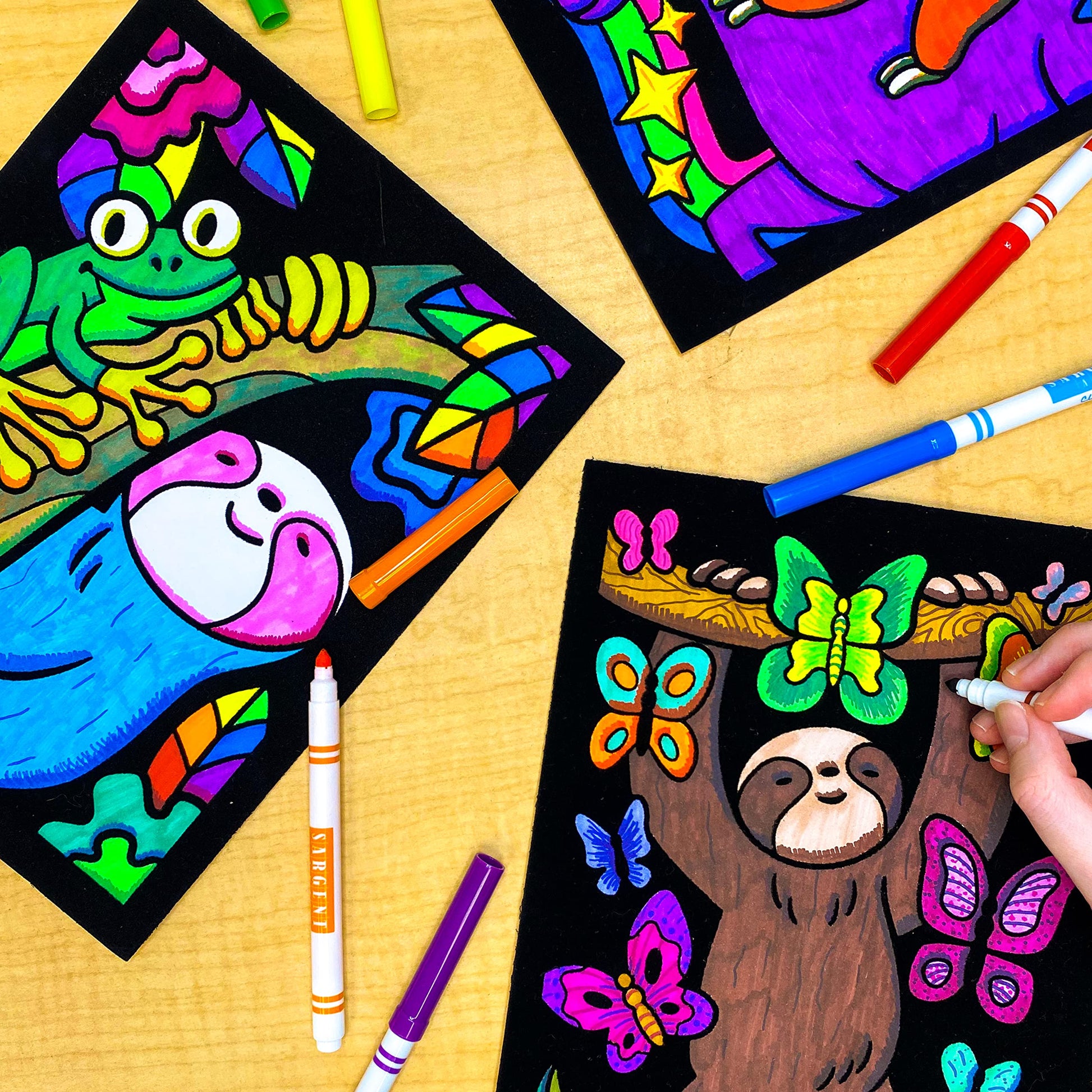 Stuff2Color Super Pack of 18 Fuzzy Velvet Coloring Posters (Sloth Adventures) - Arts & Crafts for Girls and Boys - Great for After School, Travel