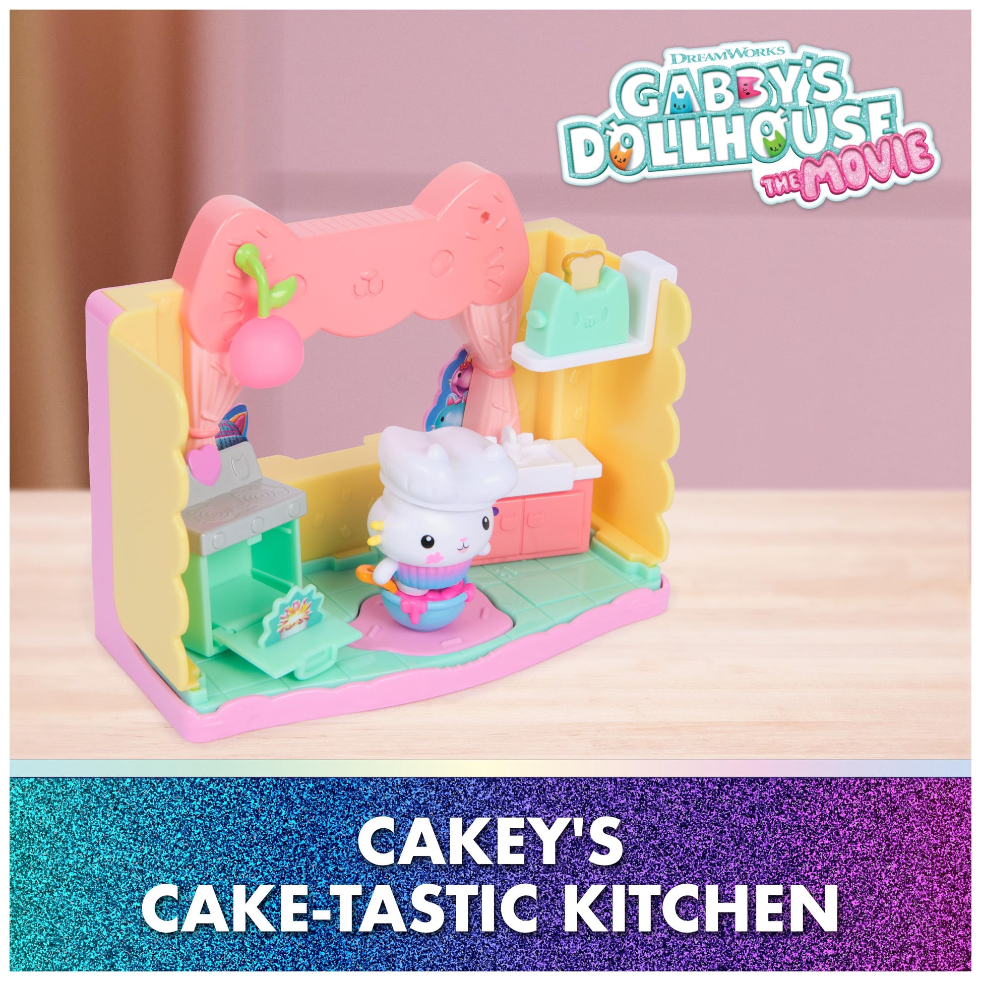 Gabby's Dollhouse: The Movie, Cakey's Sprinkle Cake-Tastic Kitchen, Toy Figure, & Dollhouse Accessories, Kids Toys for Girls & Boys Ages 3 and Up