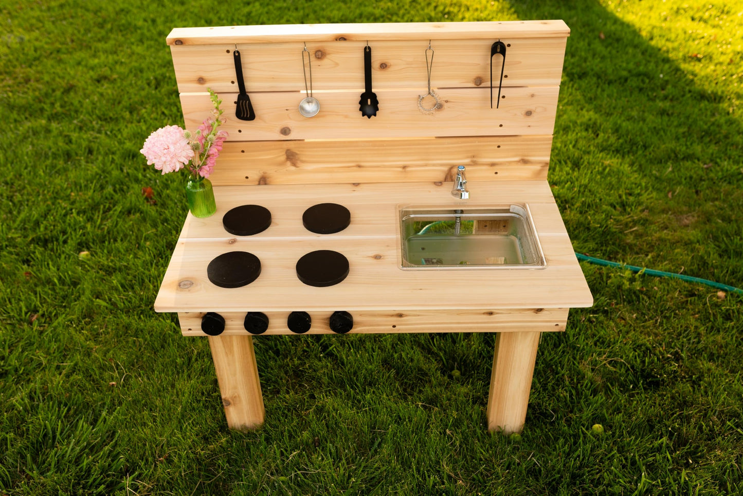 Noble Toys Mini Mud Kitchen with Functional Stovetop Sink for Kids | Pretend Play Toddler Table with Running Water | Outdoor Playset Working Sink |