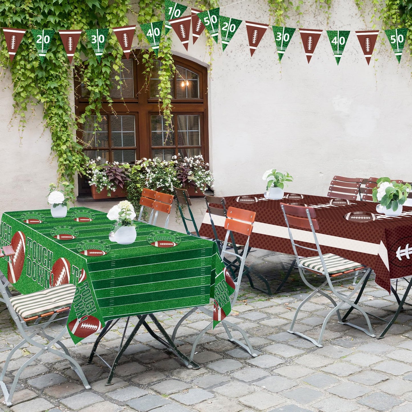 Football Party Decorations - 2 Pack Football Tablecloth Plastic, Disposable TouchDown Table Cover for Football Sport Birthday Party Supplies Favors