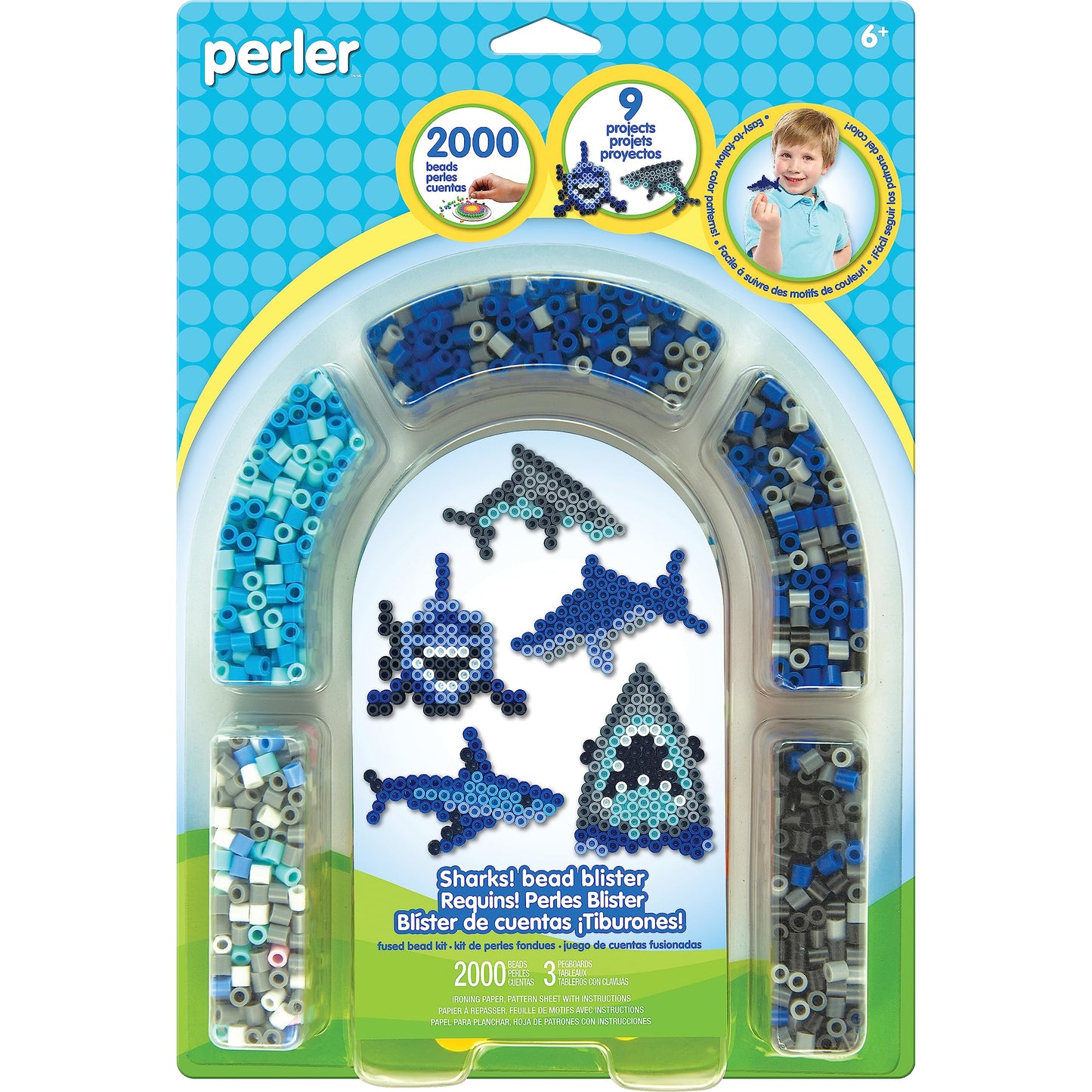 Perler Bead 'Shark' Fuse Bead Activity Kit for Kids Crafts, 2004 pcs , Sharks , Small