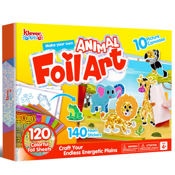 Klever Kits Foil Art Kit for Kids - Arts & Crafts Supplies, Mess Free Coloring, Animal Foil Foam Stickers, Creative Travel Toys, Birthday Gifts